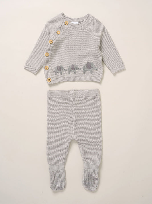 Rock-A-Bye Baby Boutique Grey True Knit Elephant Cardigan And Footed Trousers Outfit Set image 1