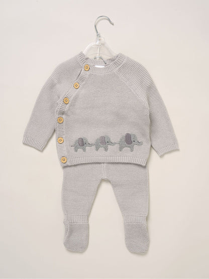 Rock-A-Bye Baby Boutique Grey True Knit Elephant Cardigan And Footed Trousers Outfit Set image 2