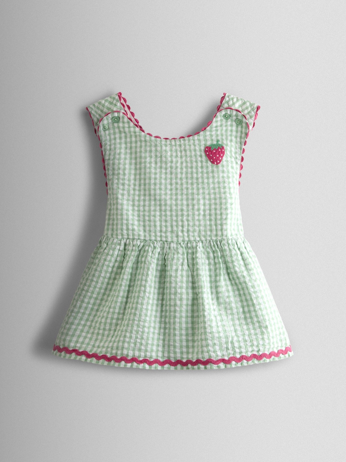 JoJo Maman Bébé Green Gingham Strawberry Cross Back Appliqué Top & Short Set image 2