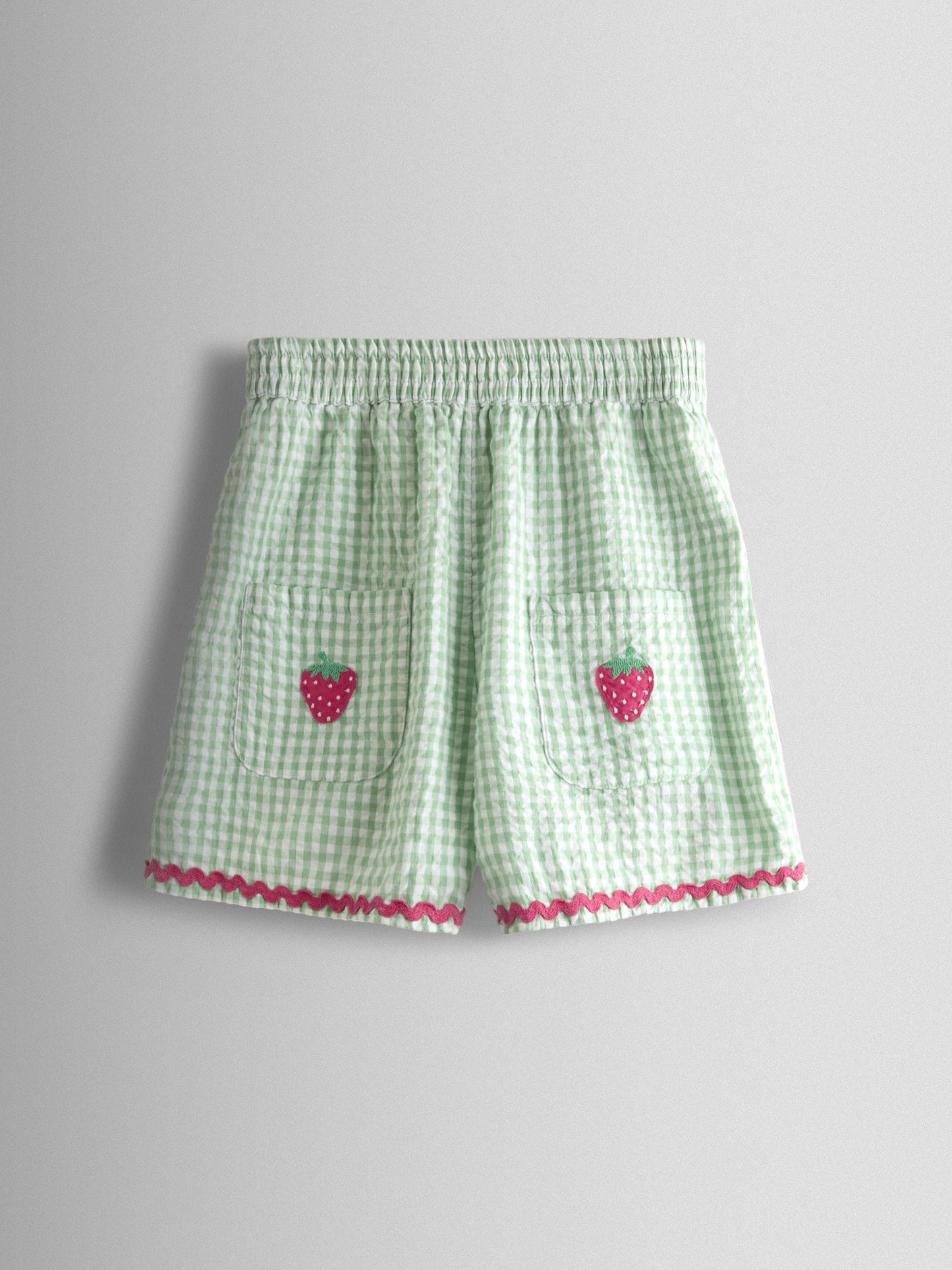 JoJo Maman Bébé Green Gingham Strawberry Cross Back Appliqué Top & Short Set image 4