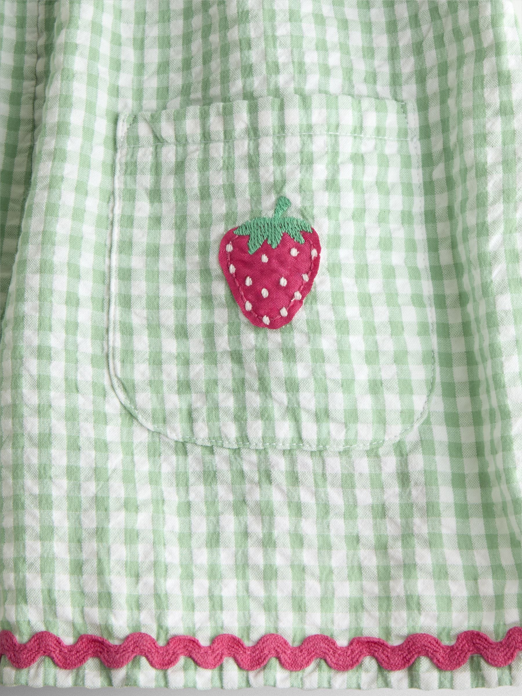 JoJo Maman Bébé Green Gingham Strawberry Cross Back Appliqué Top & Short Set image 7