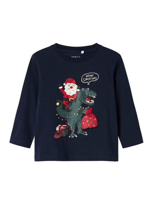 Name It Blue Dinosaur Christmas Long Sleeve T-Shirt image 1