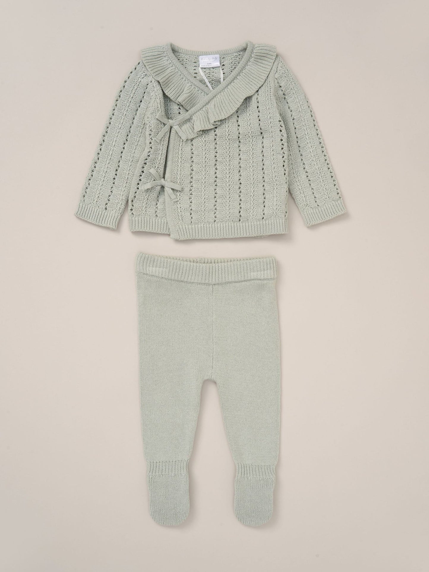 Rock-A-Bye Baby Boutique Green Knit Cardigan And Footed Leggings Set image 1
