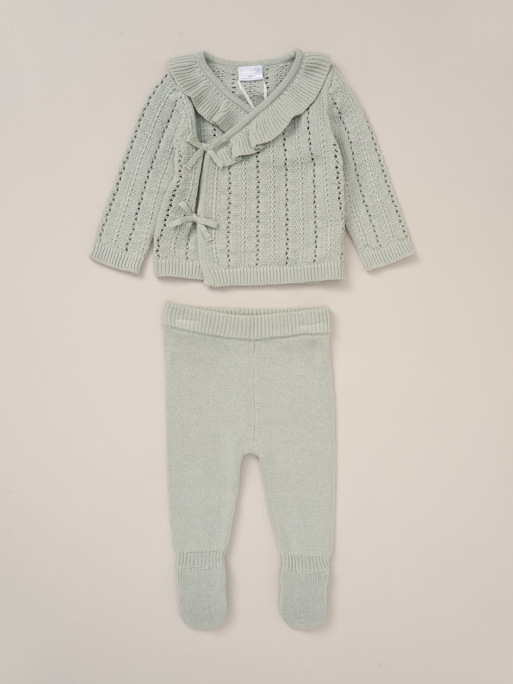 Rock-A-Bye Baby Boutique Green Knit Cardigan And Footed Leggings Set image 1