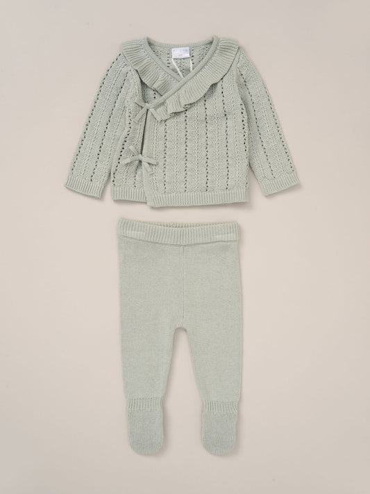 Rock-A-Bye Baby Boutique Green Knit Cardigan And Footed Leggings Set image 1