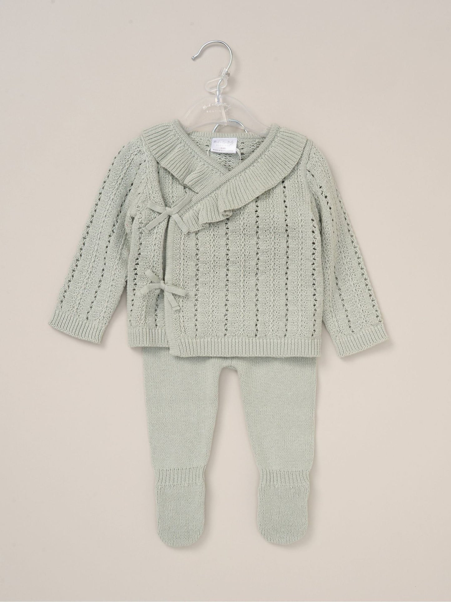 Rock-A-Bye Baby Boutique Green Knit Cardigan And Footed Leggings Set image 2
