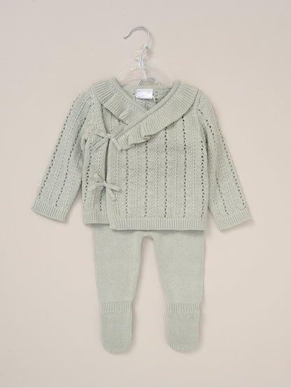 Rock-A-Bye Baby Boutique Green Knit Cardigan And Footed Leggings Set image 2