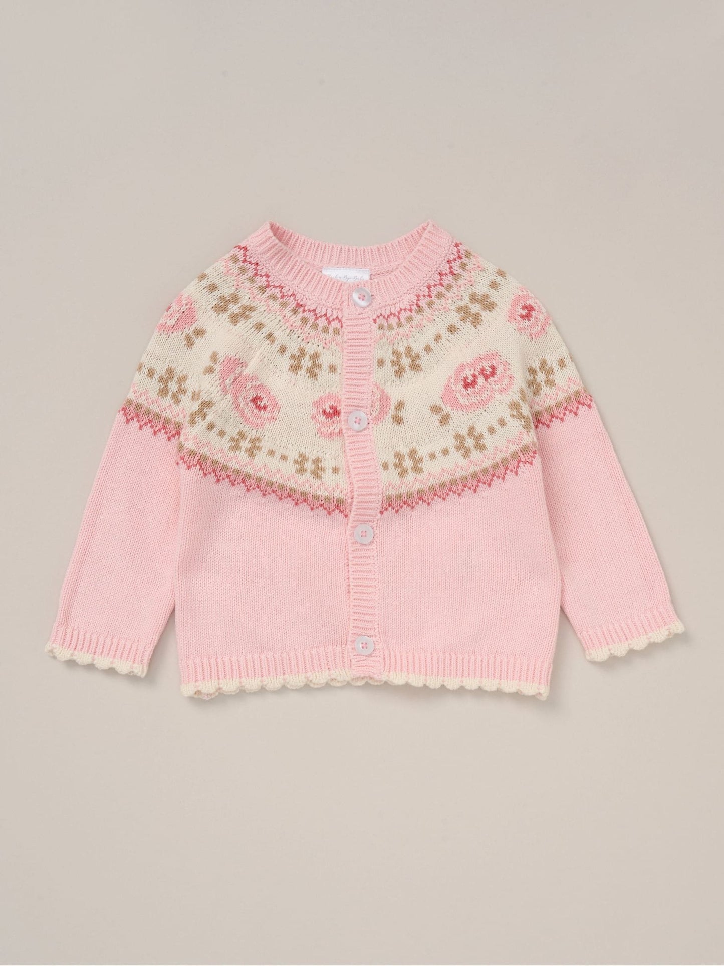 Rock-A-Bye Baby Boutique Pink True Knit Fairisle Pattern Cardigan And Trousers Outfit Set image 3