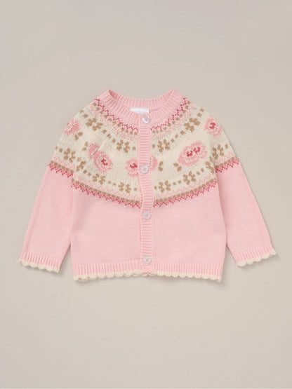 Rock-A-Bye Baby Boutique Pink True Knit Fairisle Pattern Cardigan And Trousers Outfit Set image 3