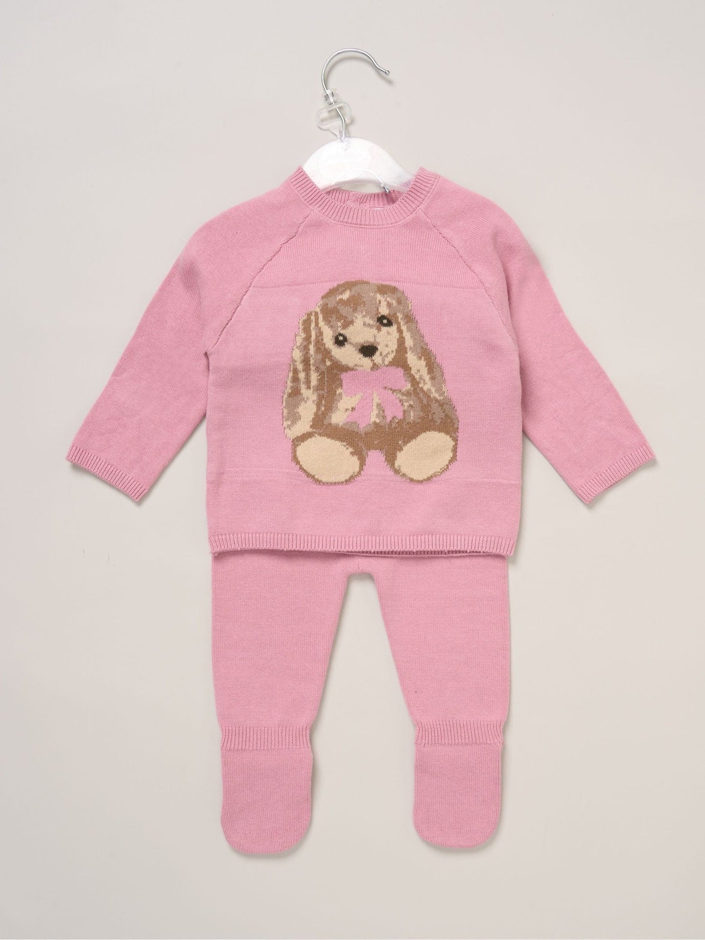 Rock-A-Bye Baby Boutique Pink True Knit Bunny Jumper And Footed Trousers Outfit Set image 2