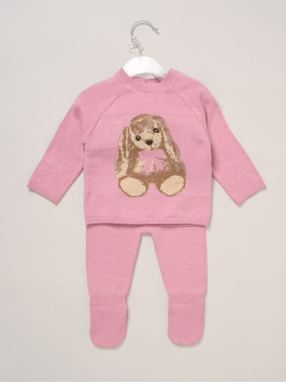 Rock-A-Bye Baby Boutique Pink True Knit Bunny Jumper And Footed Trousers Outfit Set image 2