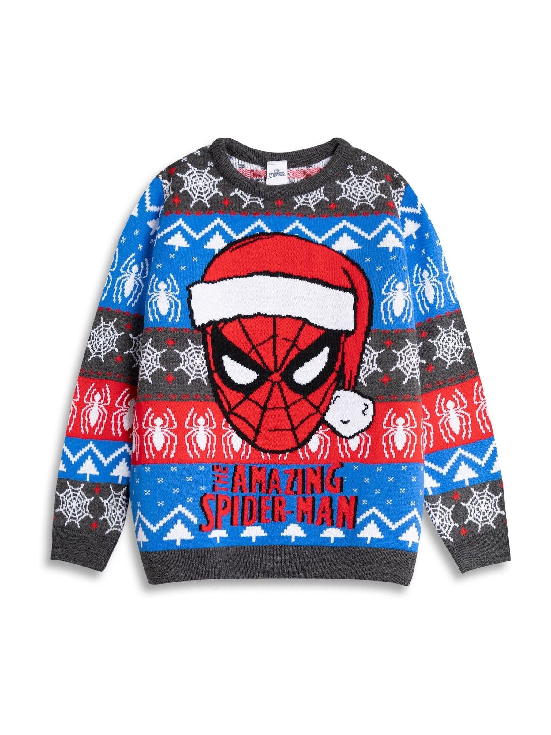 Dsiney Kidz - Vanilla Underground Blue Spiderman Character Face Christmas Jumper image 1