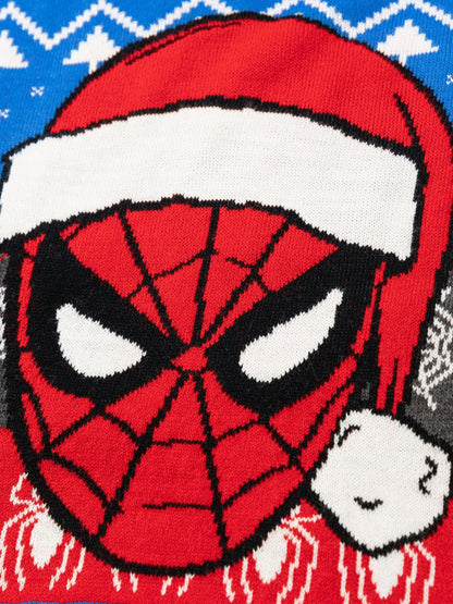 Dsiney Kidz - Vanilla Underground Blue Spiderman Character Face Christmas Jumper image 5