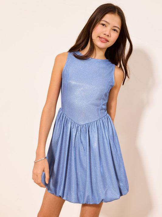 Lipsy Blue Glitter Puffball Party Dress (5-16yrs) image 1