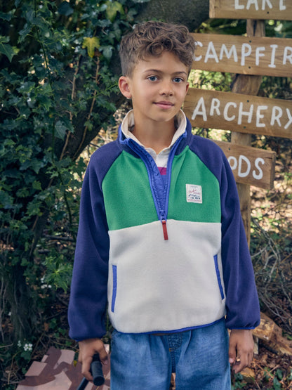 Dsiney Kidz - Joules Boys' Breeze Cream & Navy Polar Fleece Quarter Zip image 1