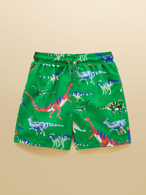 Joules Boys' Ocean Green Dino Printed Swim Shorts image 1