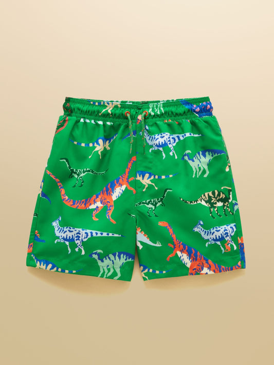 Joules Boys' Ocean Green Dino Printed Swim Shorts image 1