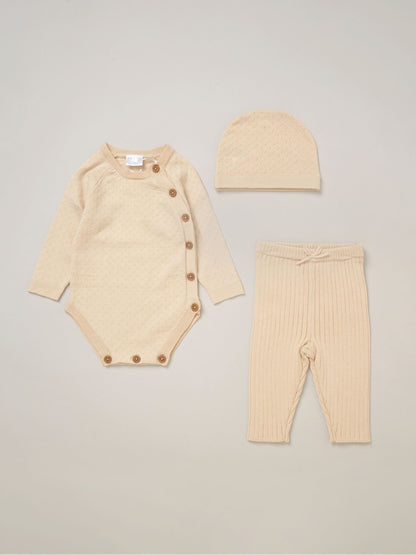 Rock-A-Bye Baby Boutique Brown Knit Bodysuits Leggings And Hats Set 3-Piece image 1