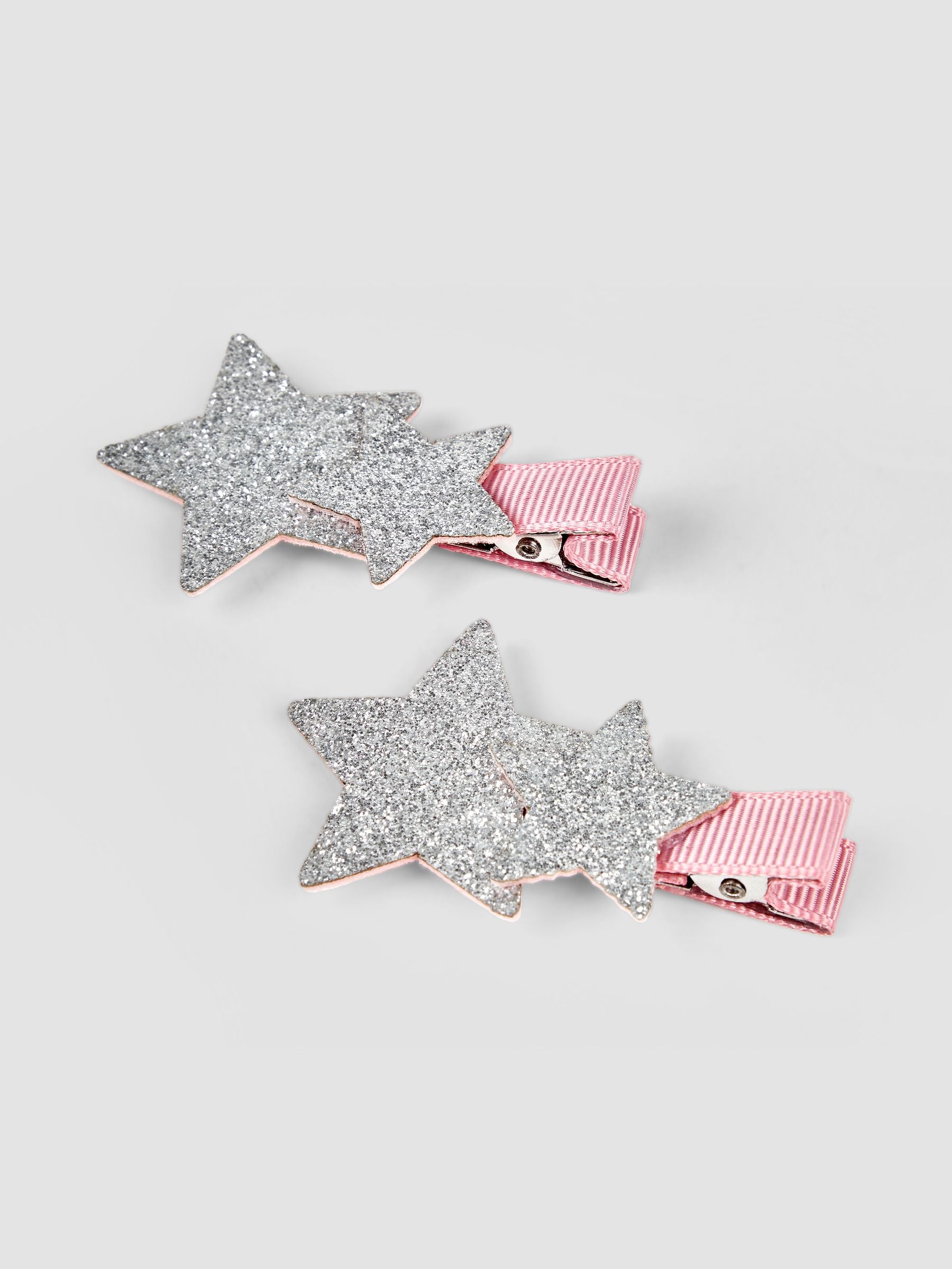 JoJo Maman Bébé Silver 2-Pack Star Glitter Clips image 1