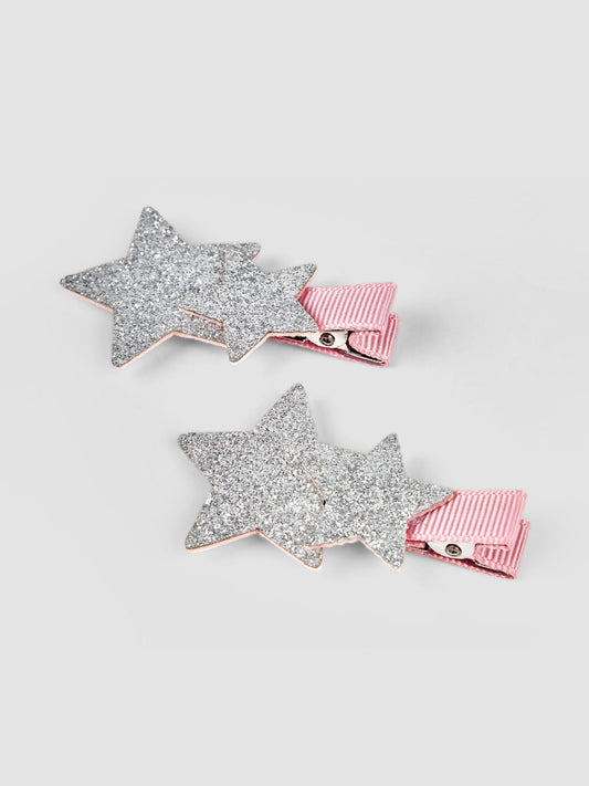 JoJo Maman Bébé Silver 2-Pack Star Glitter Clips image 1