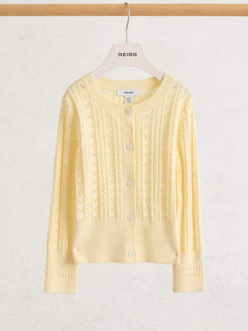 Reiss Lemon Flo 3-9 yrs Wool-Cotton Pointelle Cardigan image 1