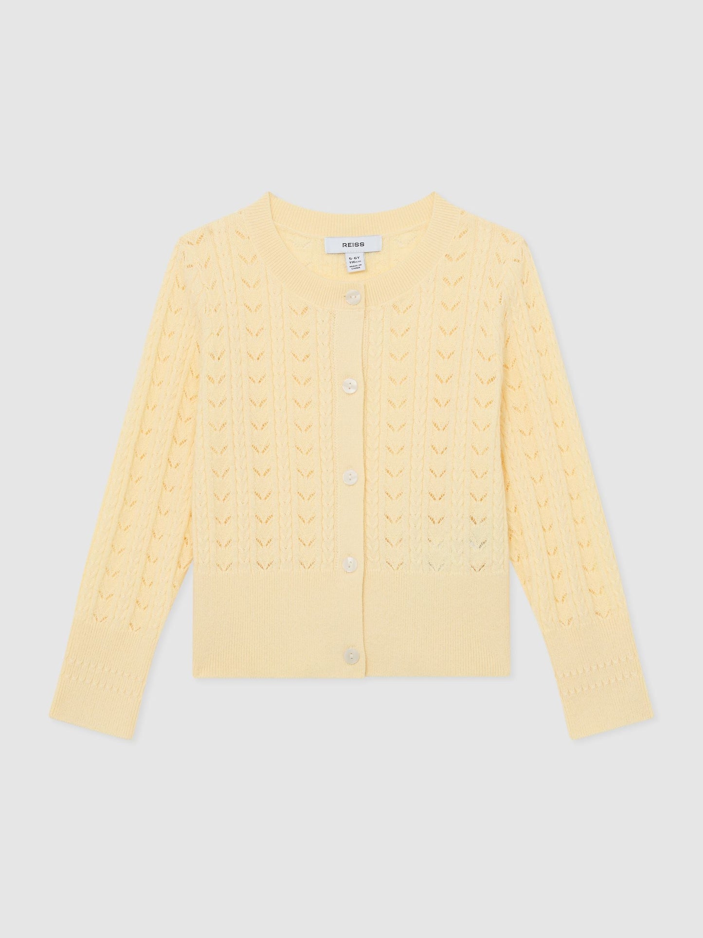 Reiss Lemon Flo 3-9 yrs Wool-Cotton Pointelle Cardigan image 2