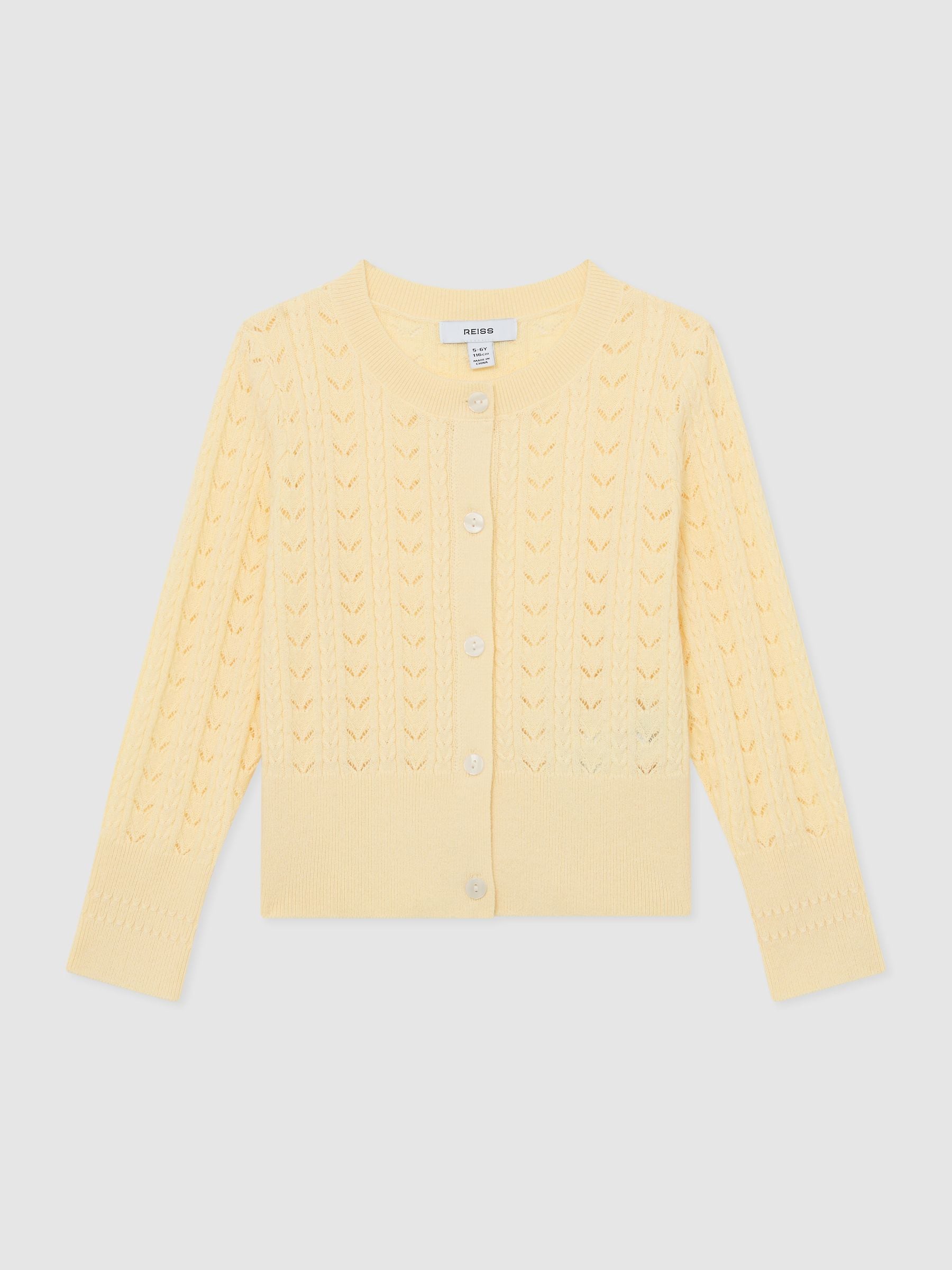 Reiss Lemon Flo 3-9 yrs Wool-Cotton Pointelle Cardigan image 2