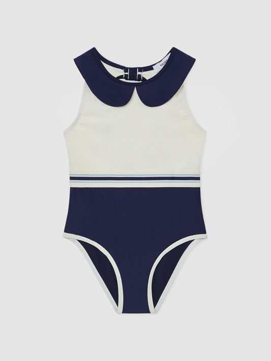 Reiss Navy Clara 9-13 yrs Peter Pan-Collar Colour-Block Swimsuit image 2