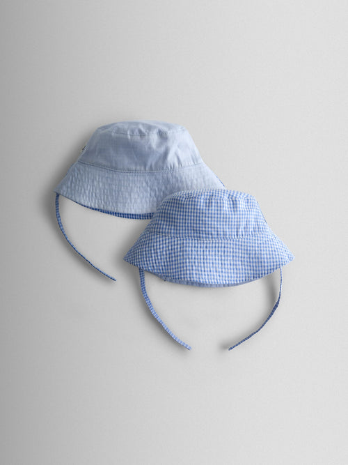 JoJo Maman Bébé Light Blue Gingham Reversible Bucket Hat image 1