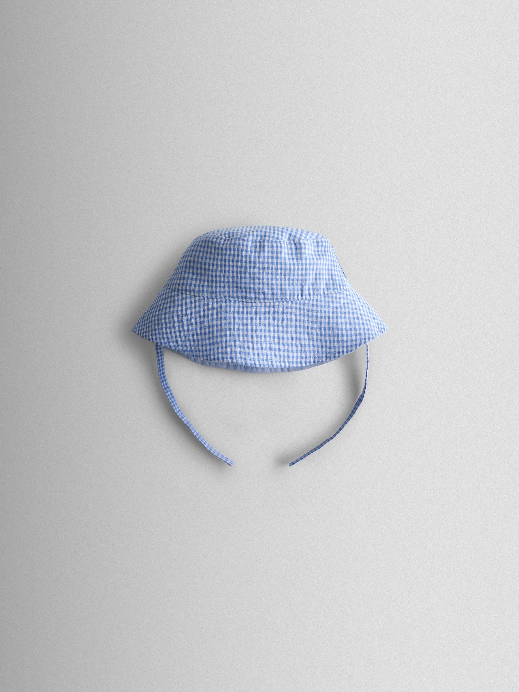 JoJo Maman Bébé Light Blue Gingham Reversible Bucket Hat image 2