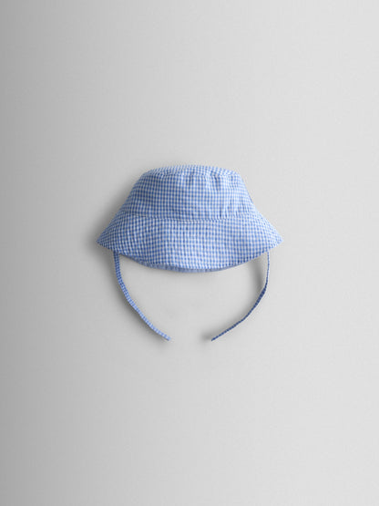 JoJo Maman Bébé Light Blue Gingham Reversible Bucket Hat image 2