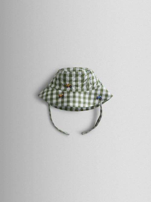 JoJo Maman Bébé Light Green Tractor Embroidered Floppy Sun Hat image 1