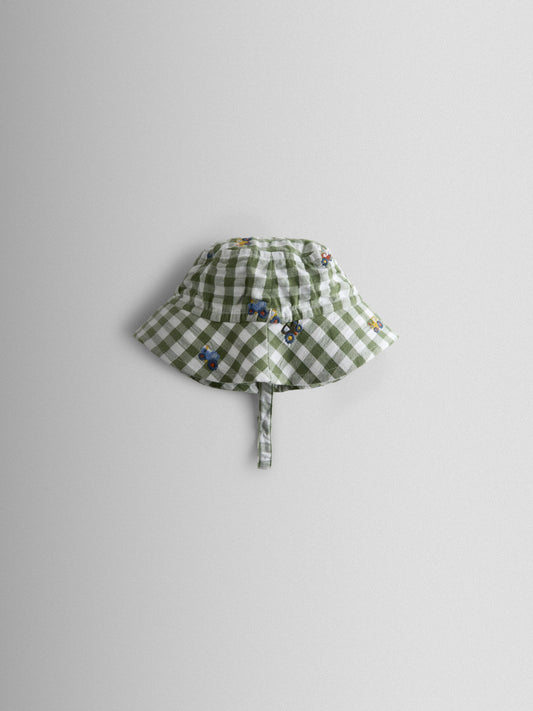 JoJo Maman Bébé Light Green Tractor Embroidered Floppy Sun Hat image 2