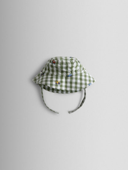 JoJo Maman Bébé Light Green Tractor Embroidered Floppy Sun Hat image 3