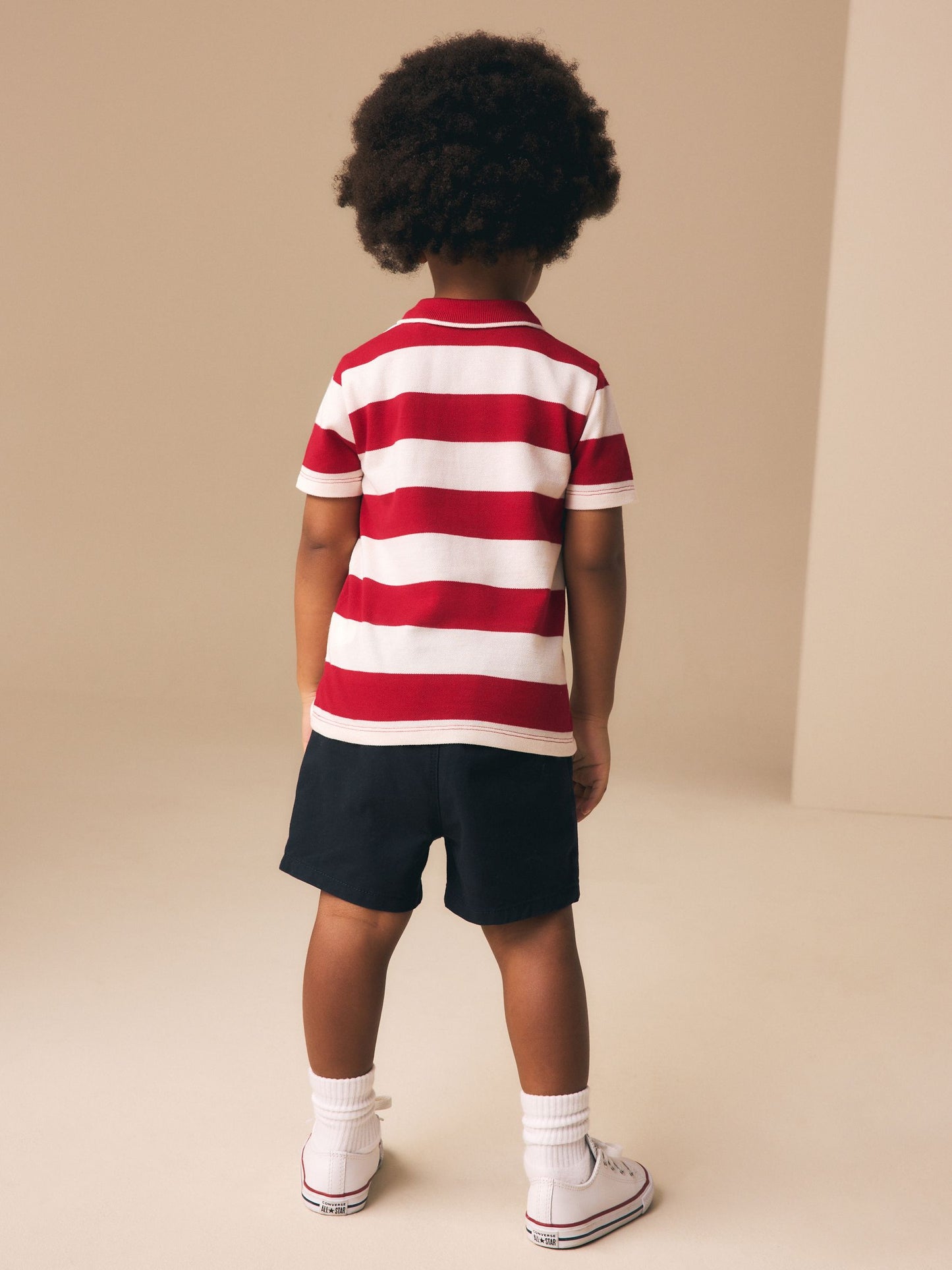 Red Stripe/Navy Short Sleeve Polo Top & Chino Shorts Set (3mths-7yrs) image 3