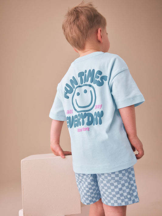 Blue Checkerboard Short Sleeve T-Shirt & Shorts Set (3mths-7yrs) image 1