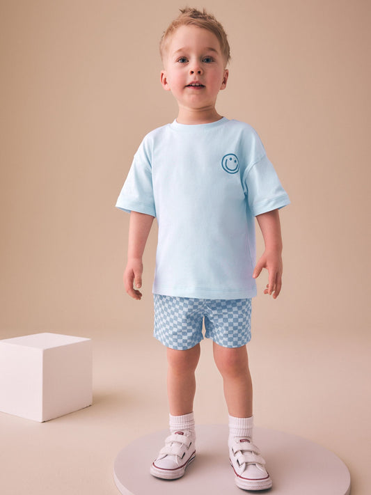 Blue Checkerboard Short Sleeve T-Shirt & Shorts Set (3mths-7yrs) image 2