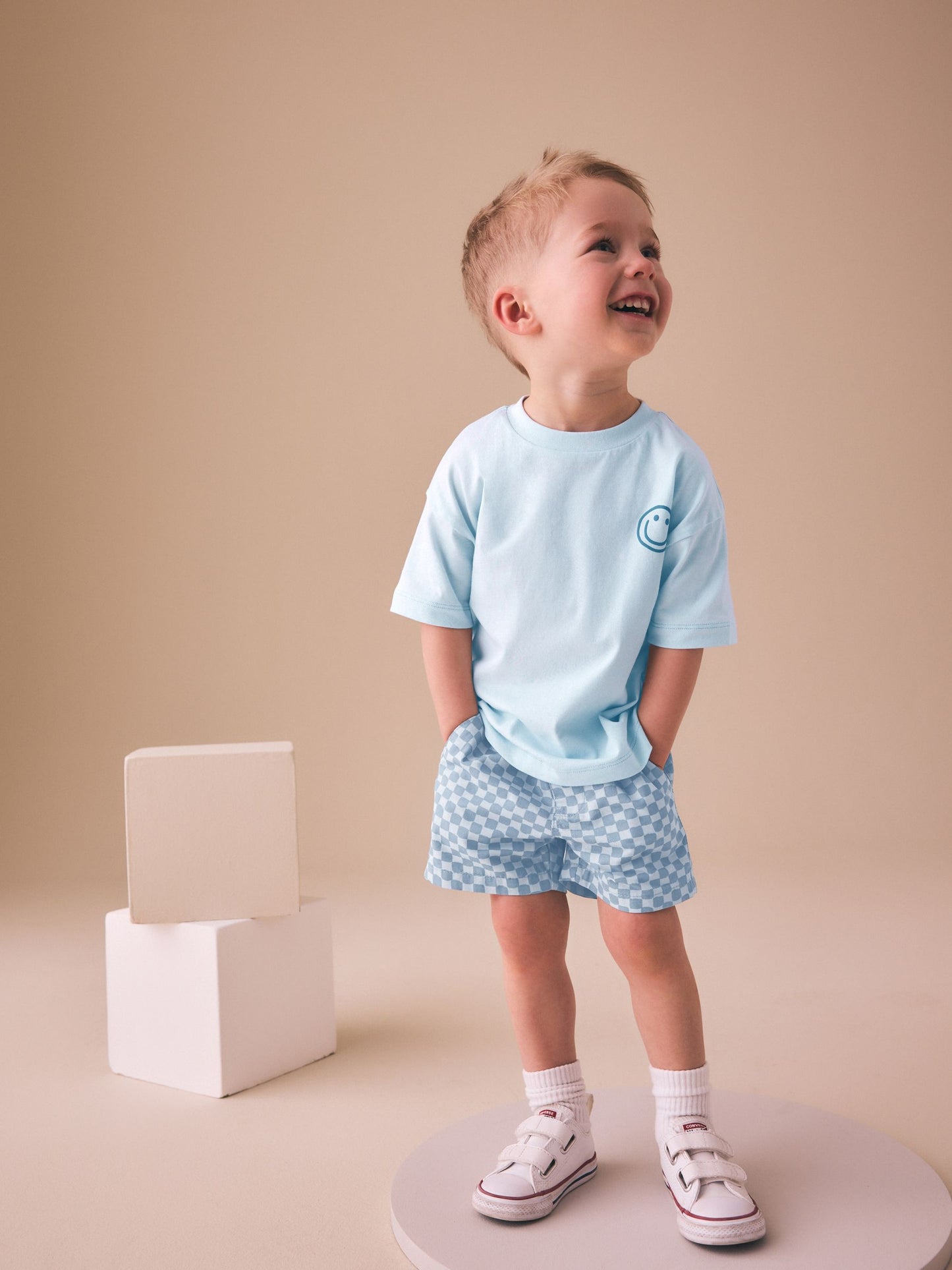 Blue Checkerboard Short Sleeve T-Shirt & Shorts Set (3mths-7yrs) image 3