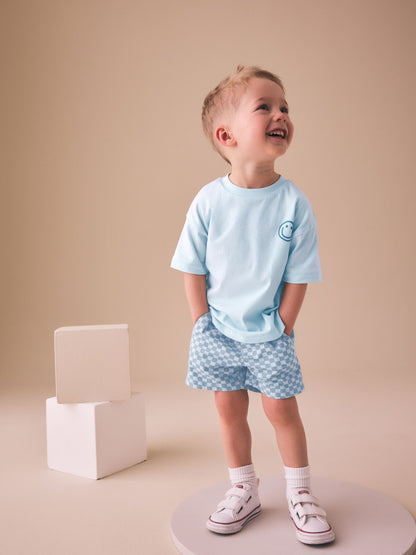 Blue Checkerboard Short Sleeve T-Shirt & Shorts Set (3mths-7yrs) image 3