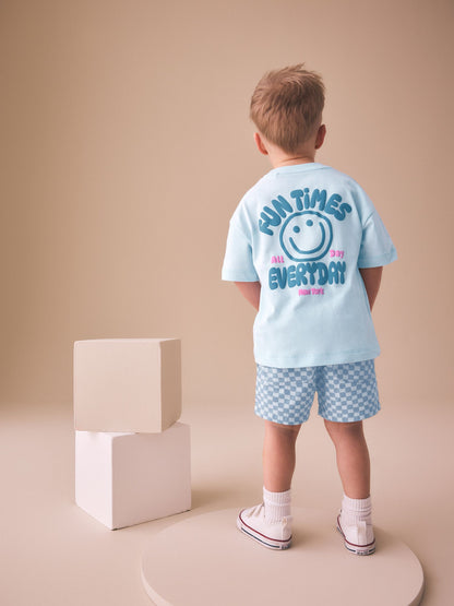 Blue Checkerboard Short Sleeve T-Shirt & Shorts Set (3mths-7yrs) image 4