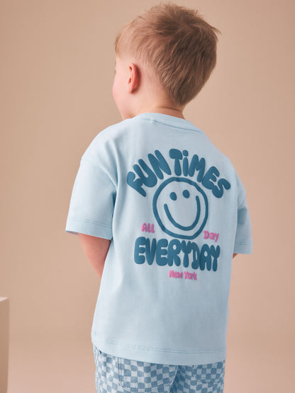 Blue Checkerboard Short Sleeve T-Shirt & Shorts Set (3mths-7yrs) image 5