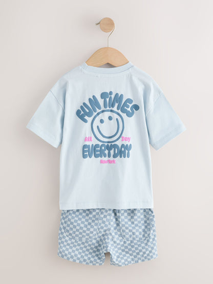 Blue Checkerboard Short Sleeve T-Shirt & Shorts Set (3mths-7yrs) image 8