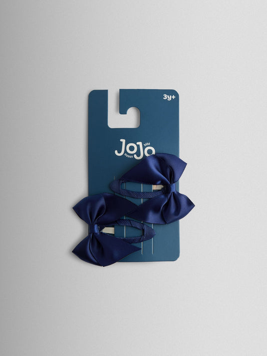 JoJo Maman Bébé Navy Satin Bow Clips 2 Pack image 1