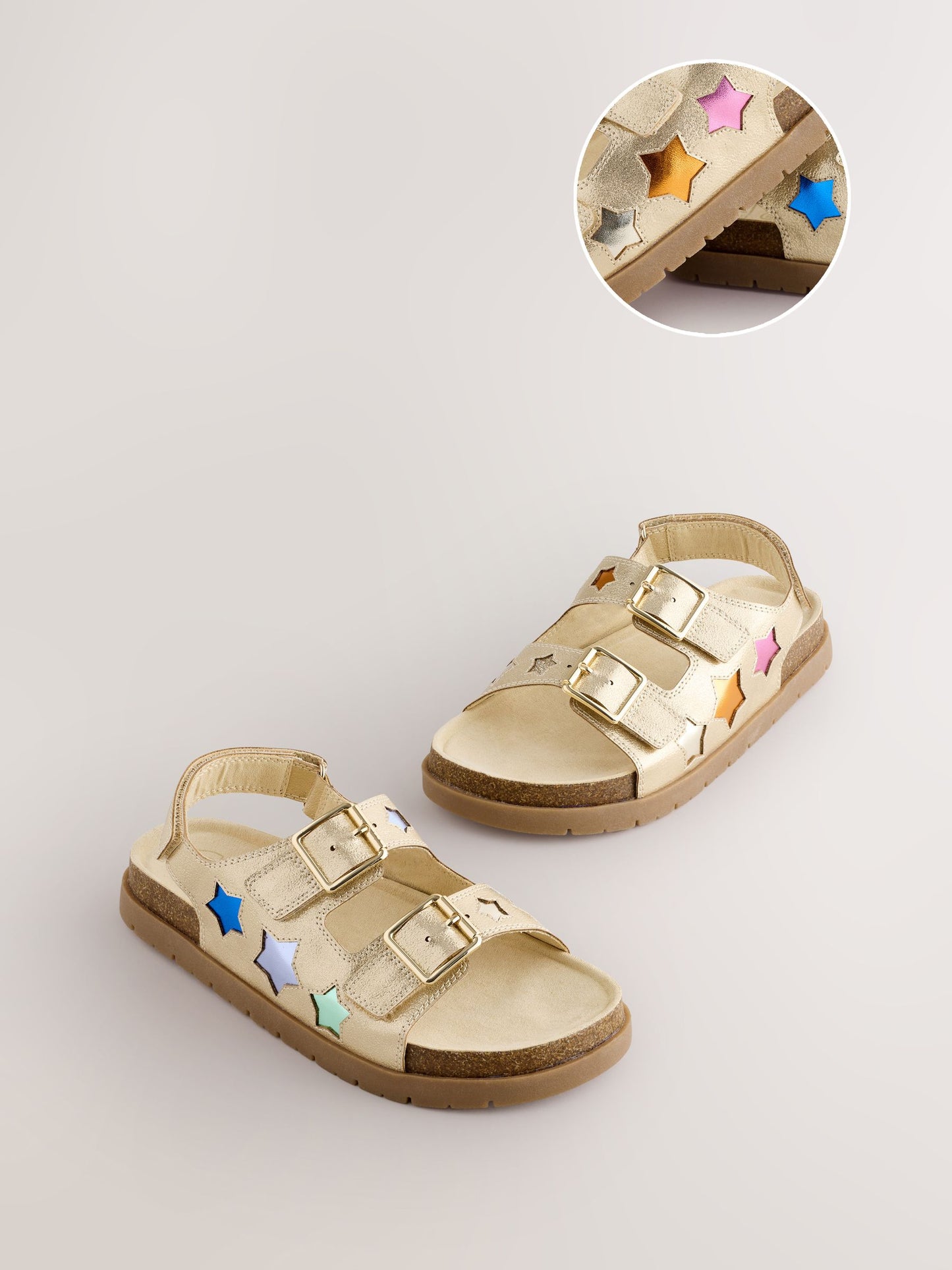Little Bird by Jools Oliver Gold Metallic Rainbow Double Buckle Footbed Sandals image 1