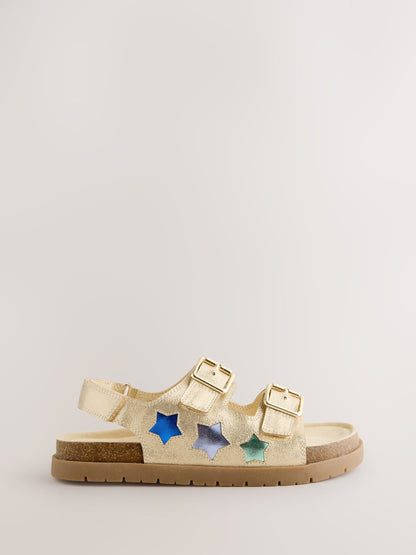 Little Bird by Jools Oliver Gold Metallic Rainbow Double Buckle Footbed Sandals image 2