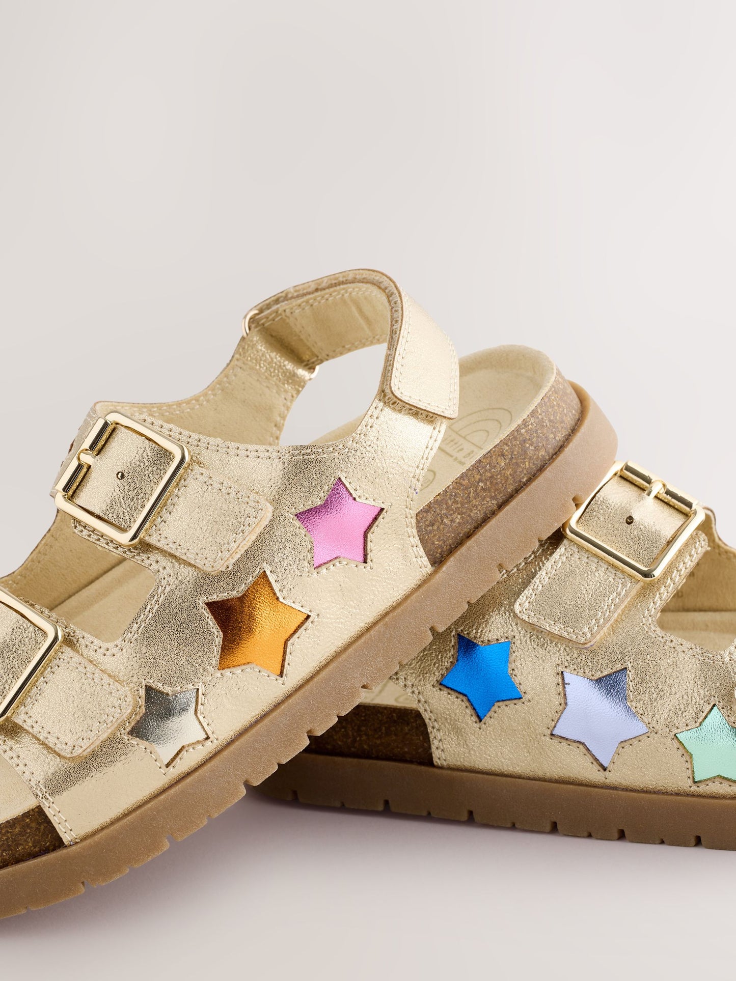Little Bird by Jools Oliver Gold Metallic Rainbow Double Buckle Footbed Sandals image 3