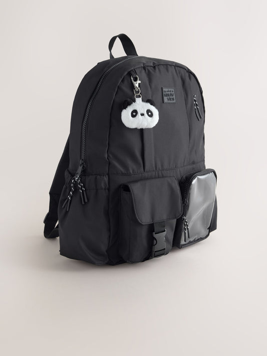 Black Polka Dot Panda Keyring Pocket Backpack image 1