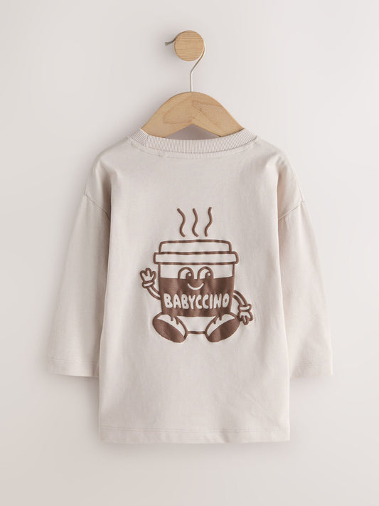 Stone Neutral Babyccino Long Sleeve Back Print T-Shirt (3mths-8yrs) image 3