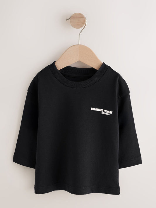 Black Slogan Long Sleeve Back Print T-Shirt (3mths-8yrs) image 1