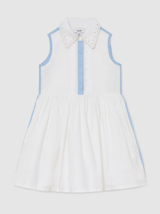 Reiss White Odela 9-13 yrs Cotton Contrast-Trim Collared Dress image 2